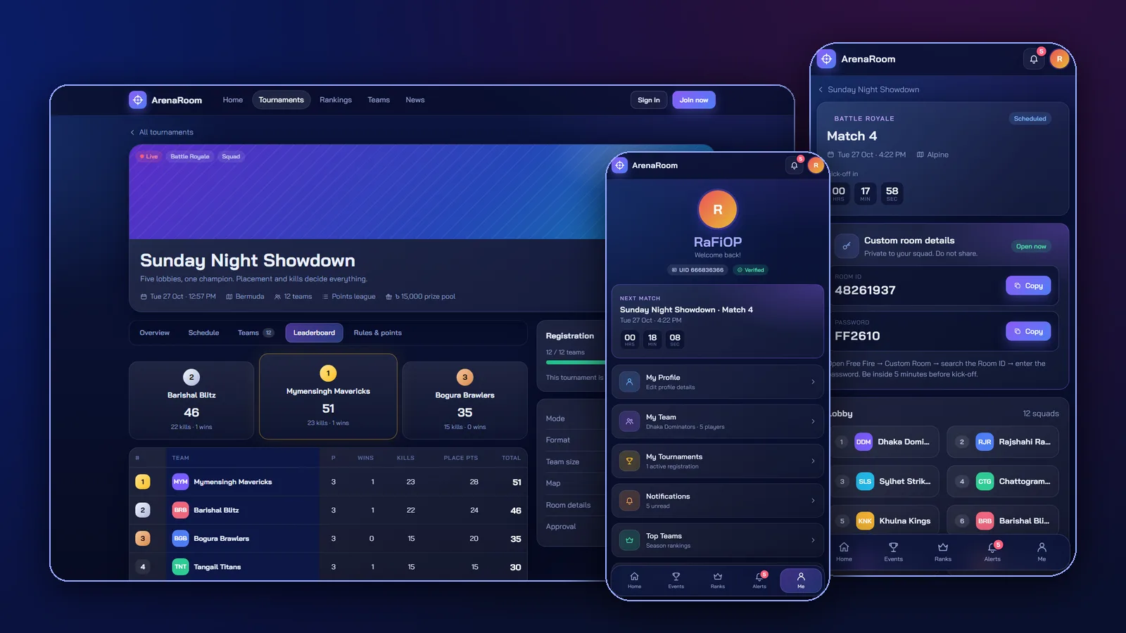 ArenaRoom - Esports Tournament Management for Free Fire