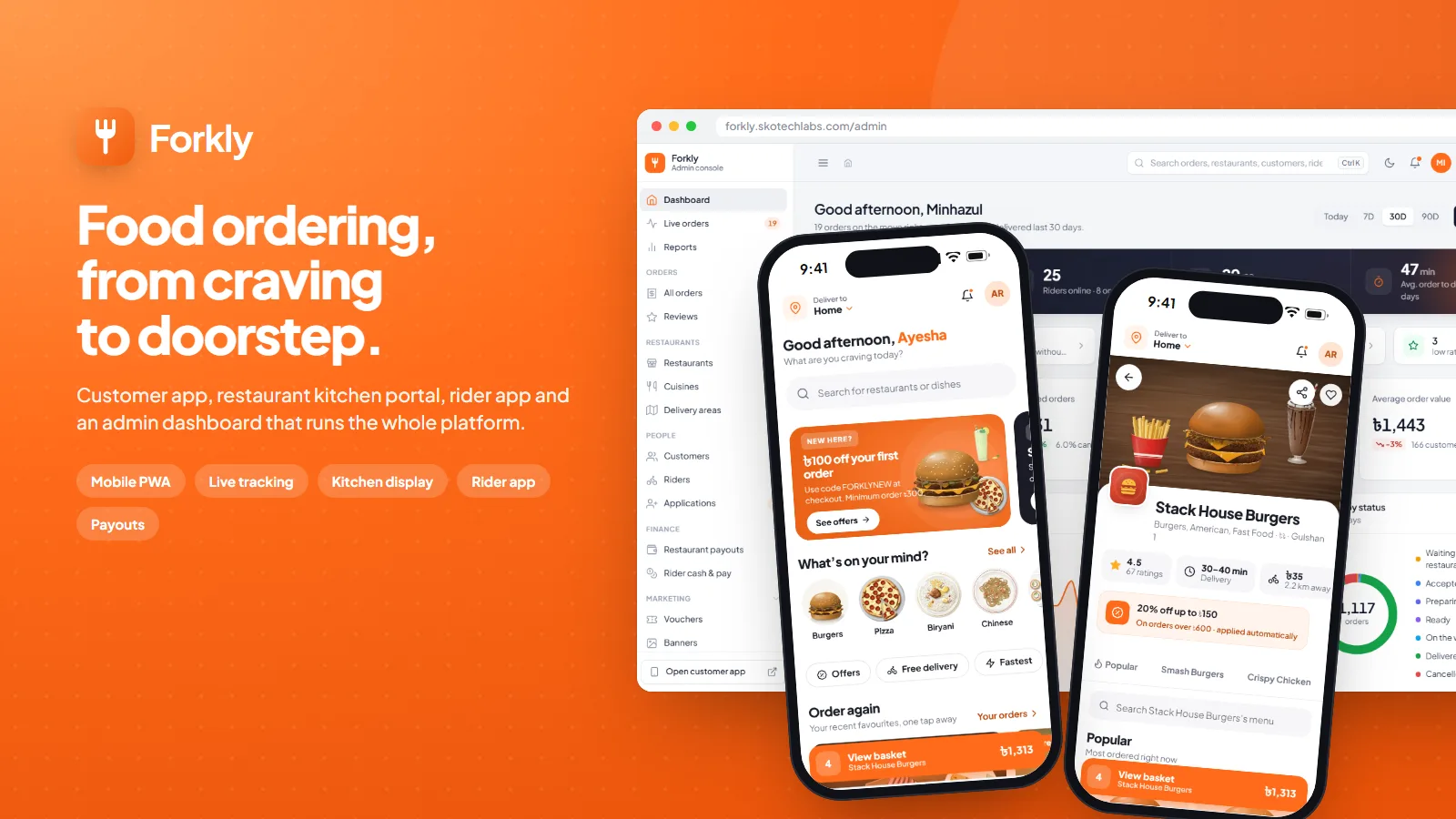 Forkly — Food Ordering Platform with Restaurant & Rider Apps