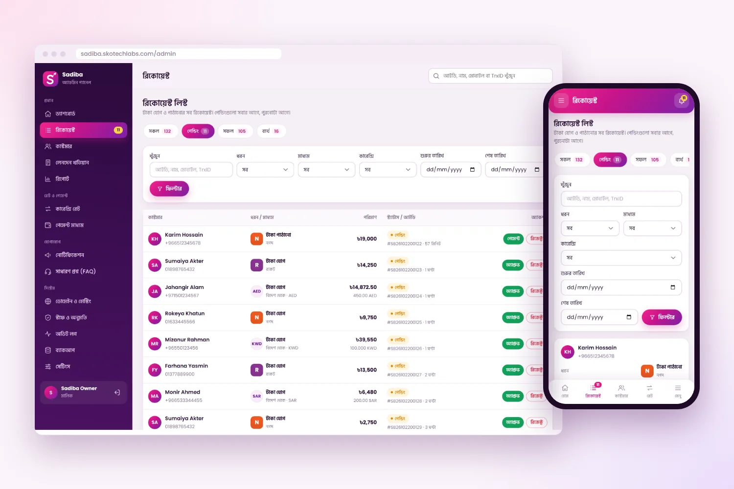 Request queue with one-tap approve and reject on desktop and phone
