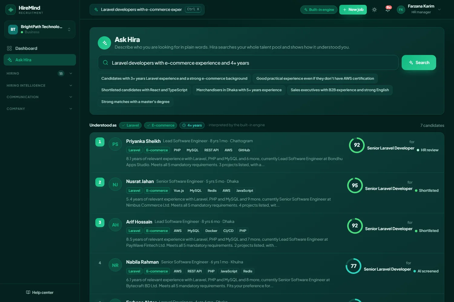 Ask in plain language across the whole talent pool