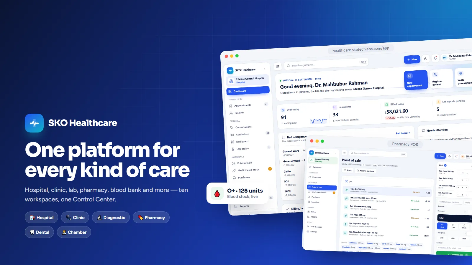SKO Healthcare — Hospital, Clinic, Pharmacy and Lab Management SaaS