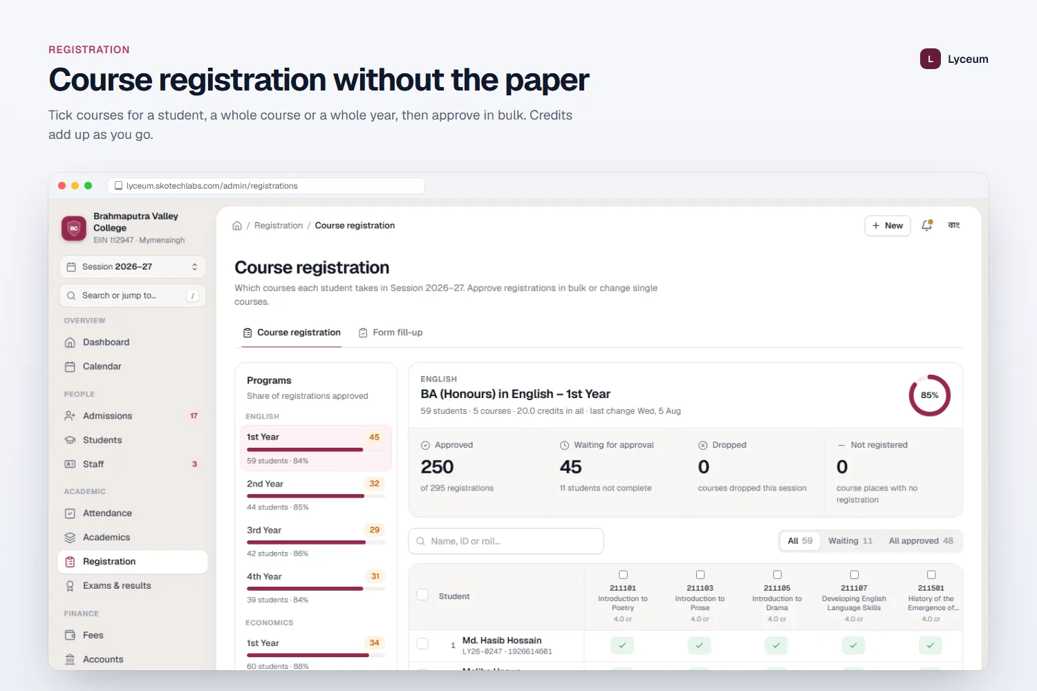 Course registration without the paper