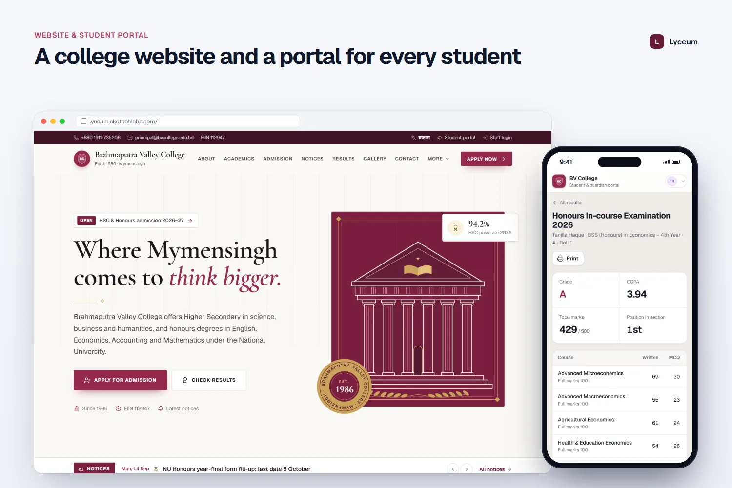 A college website and a portal for every student
