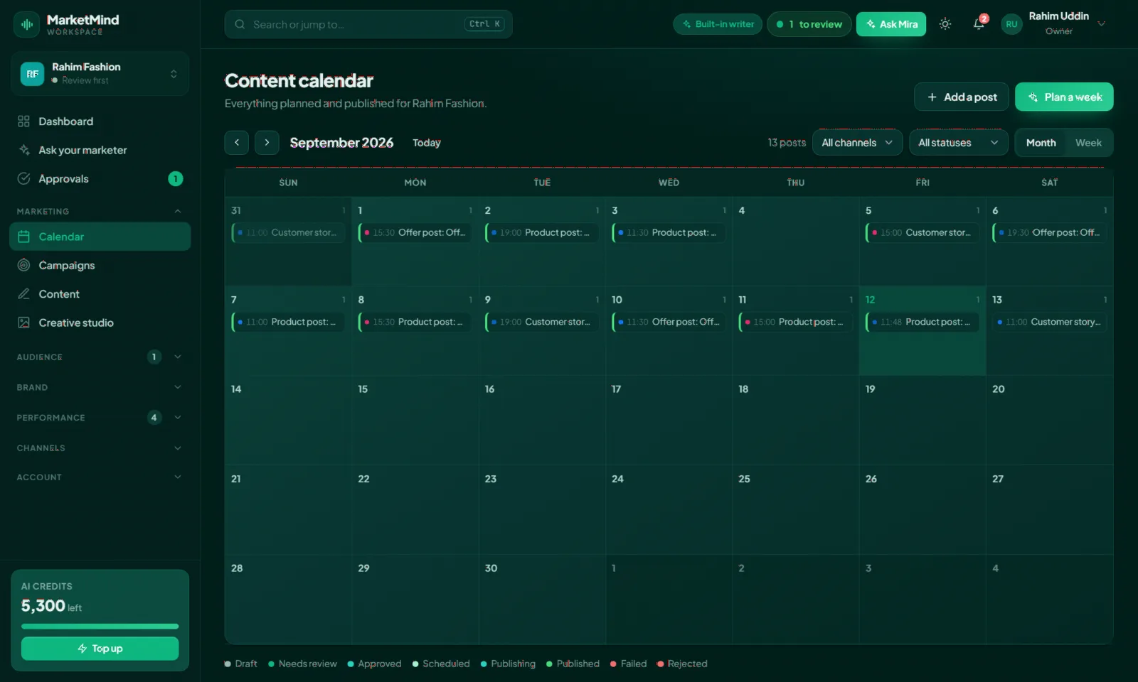 The content calendar the AI fills and keeps topped up