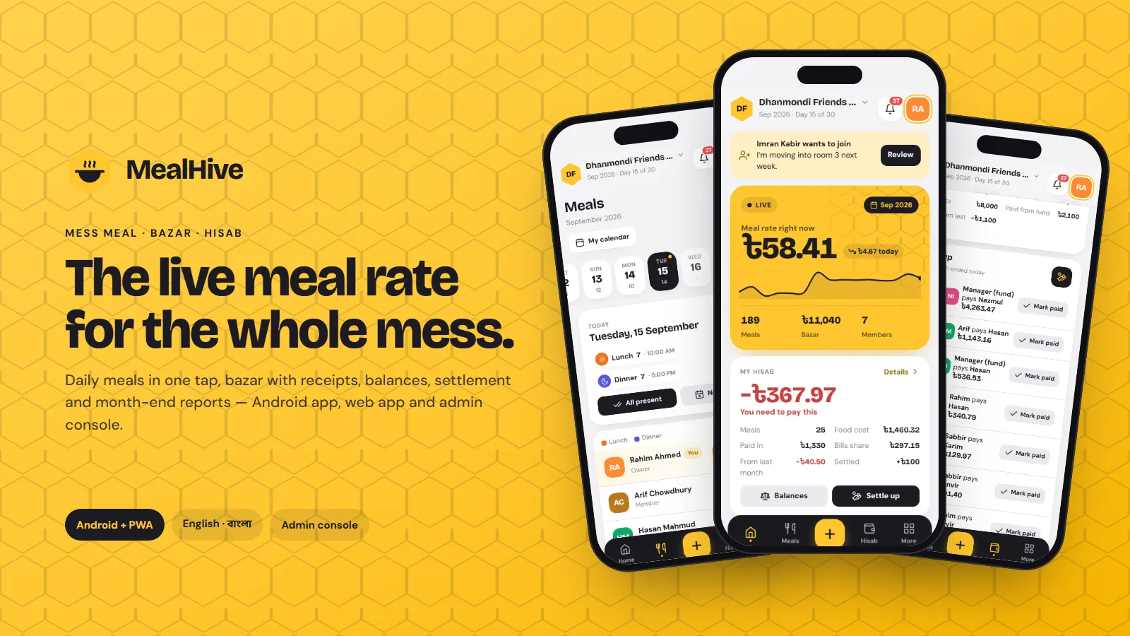 MealHive — Mess Meal, Bazar and Hisab App for Android