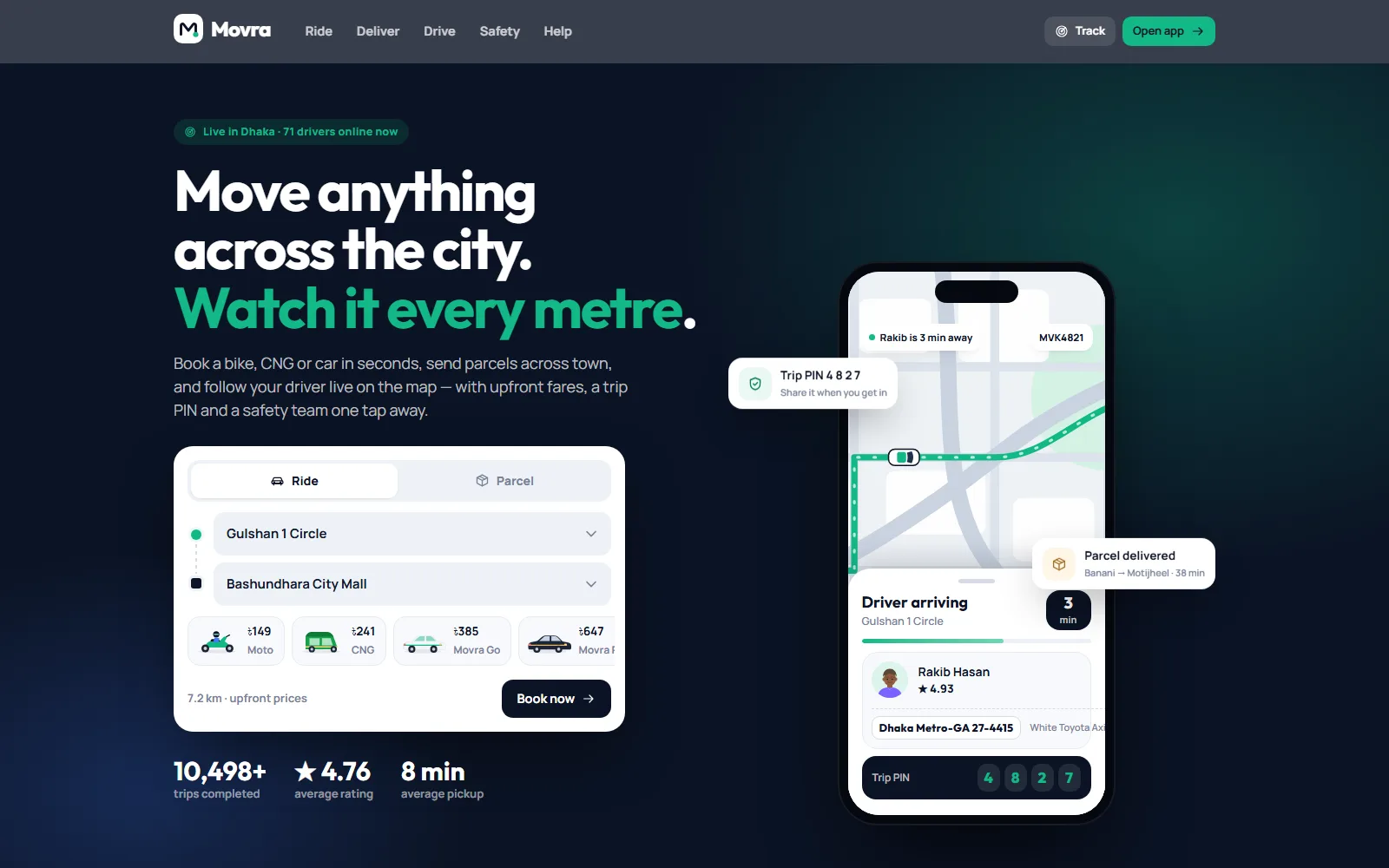 Website with a live fare estimator, services and Android app downloads