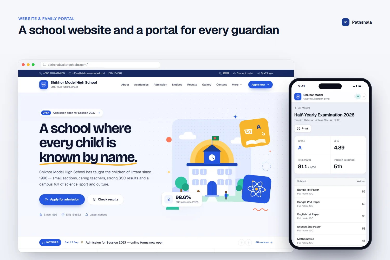 A school website and a portal for every guardian