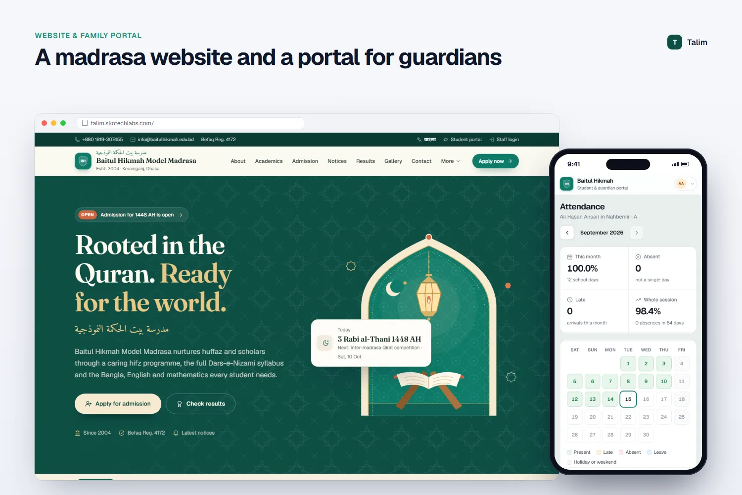 A madrasa website and a portal for guardians